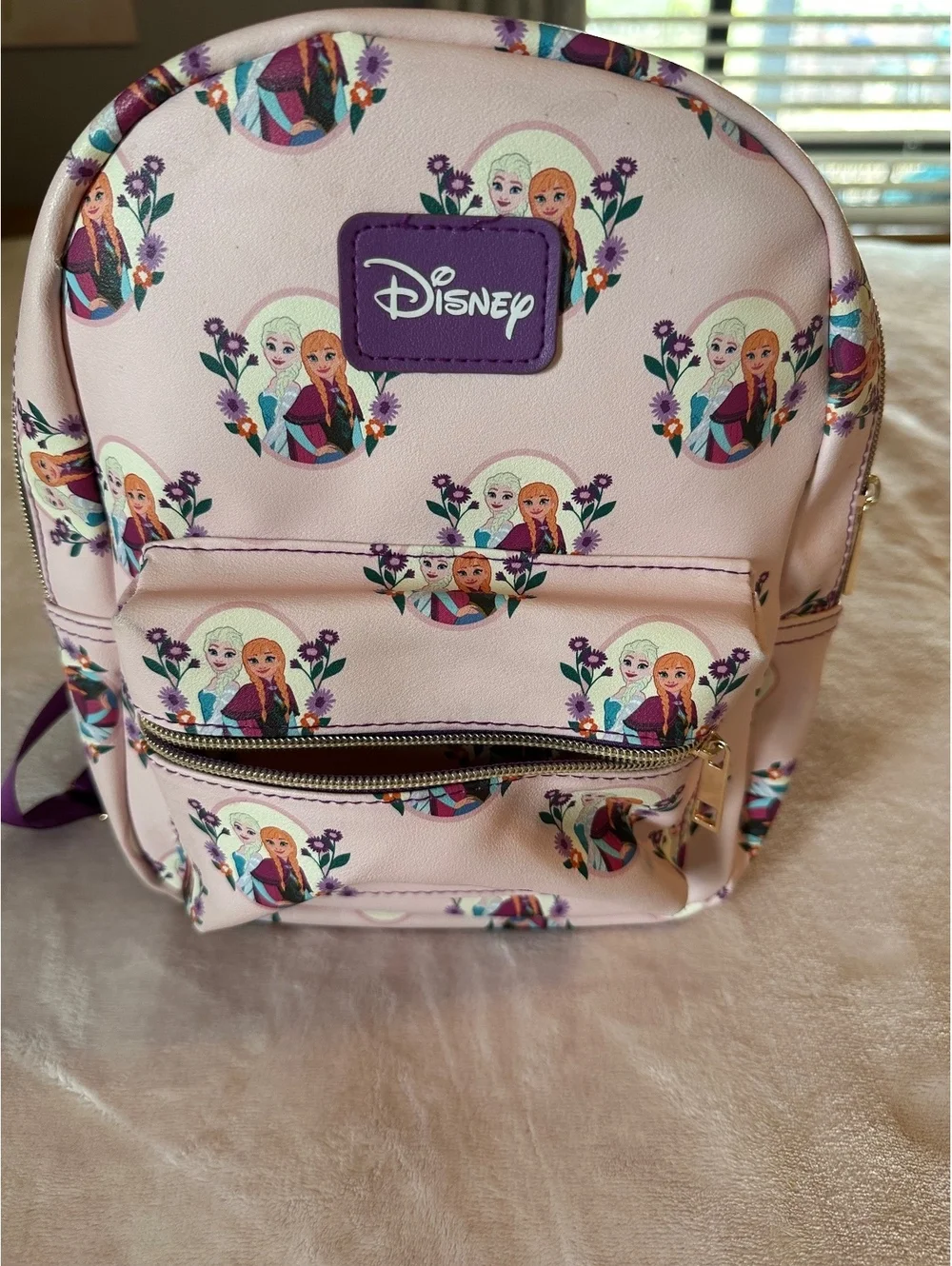 Disney Frozen Elsa and Anna Flowers Mini Faux Leather Backpack Pink